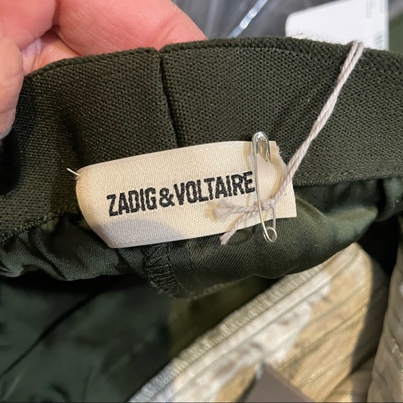 NWT Zadig & Voltaire army green black logo stripe Paula crepe pants size 34 / S - Picture 8 of 12